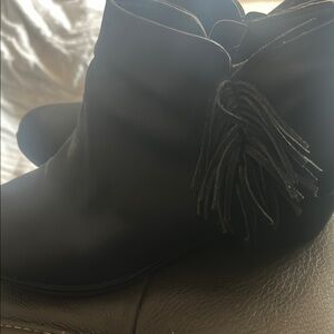 American Rag Black Suede Ankle Booties with Fringe